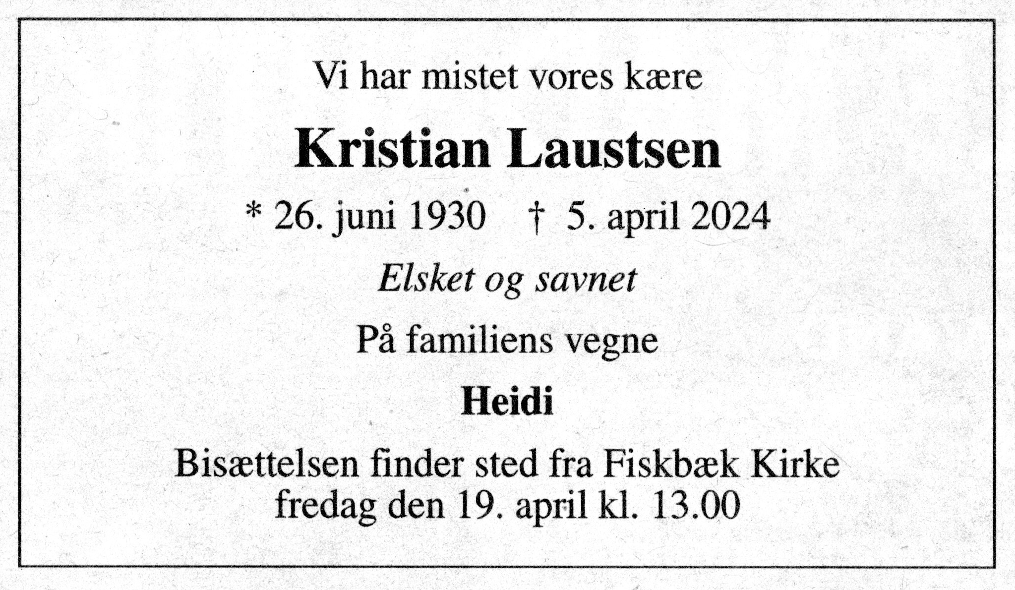 Kr. Laustsen dødsannonce